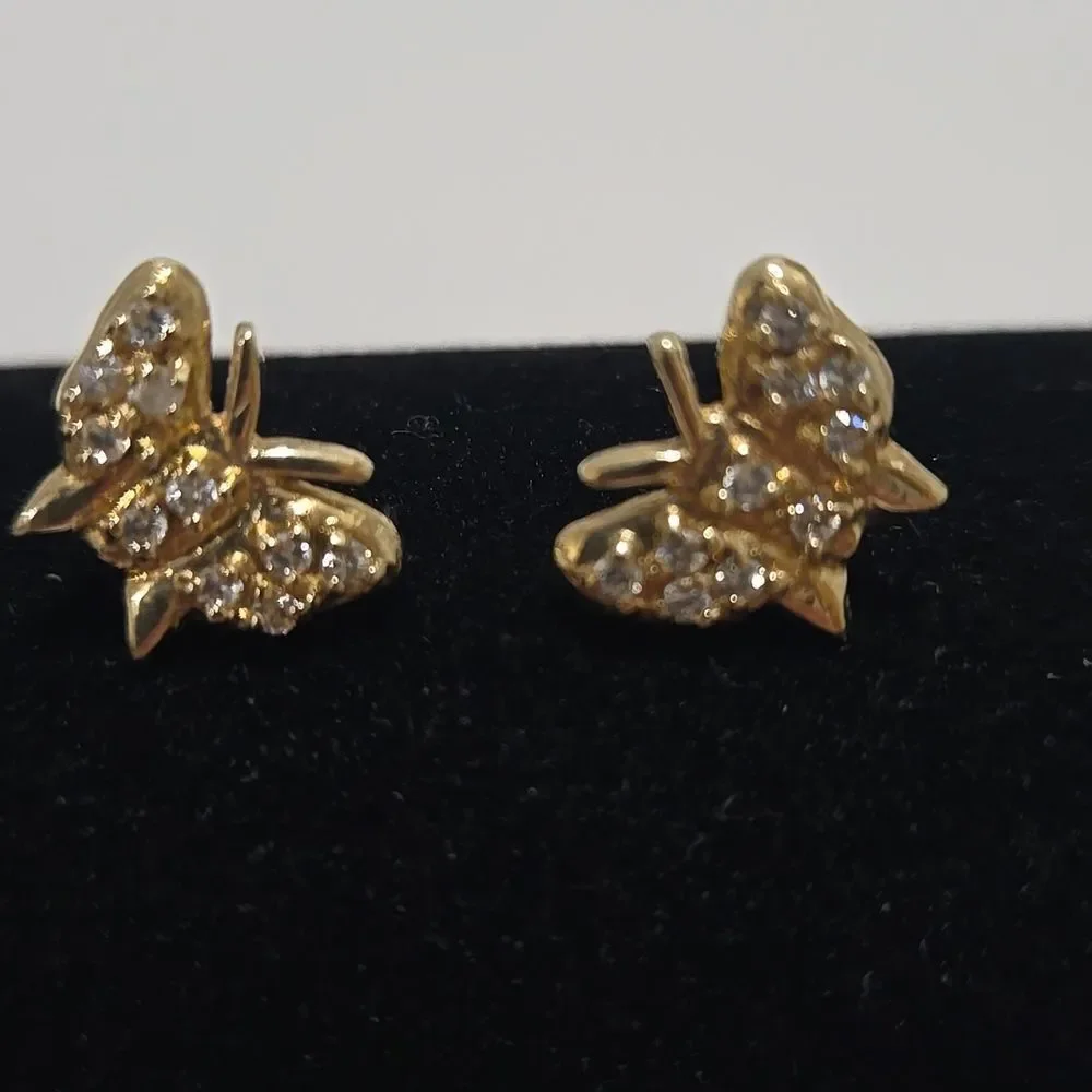 14k Solid Gold Butterfly Stud Earrings